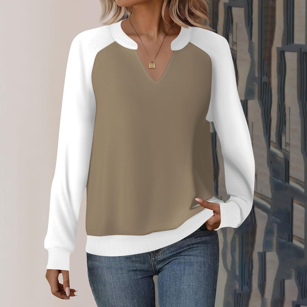 Женская повседневная толстовка с длинным рукавом и V-образным вырезом, однотонный свободный пуловер с принтом