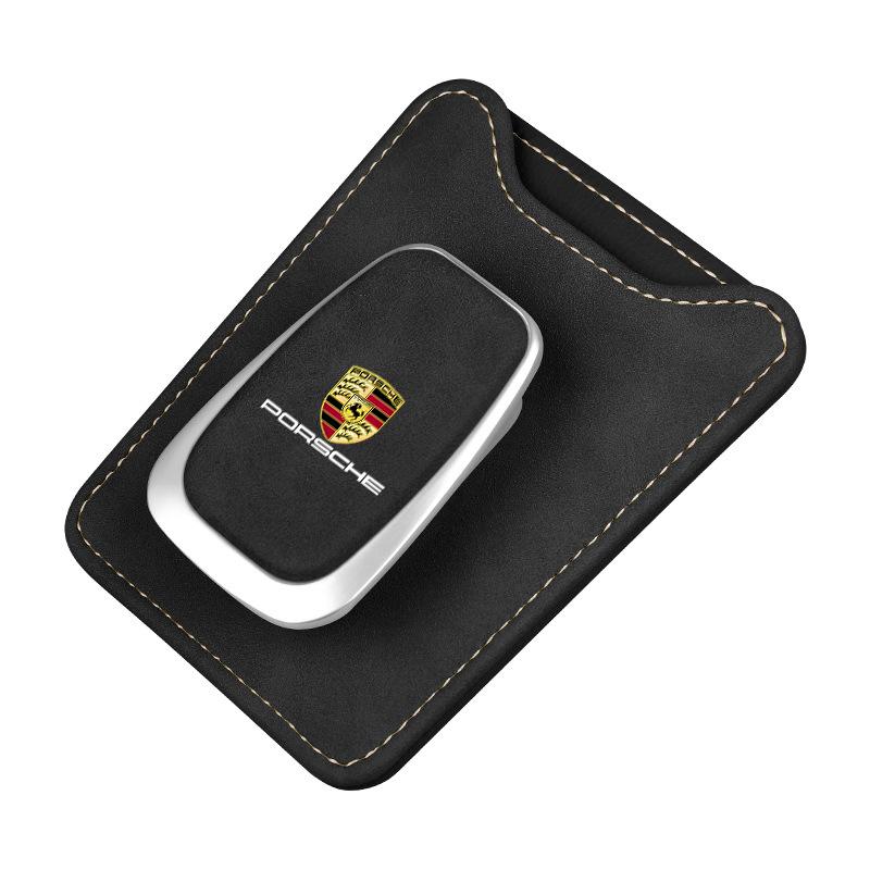 AENTC1 Eyeglass Holder Sticker For Porsche Panamera Cayenne Taycan 718 Macan Carrera-GT 944 Universal Multifunction Suede Car Sun Visor