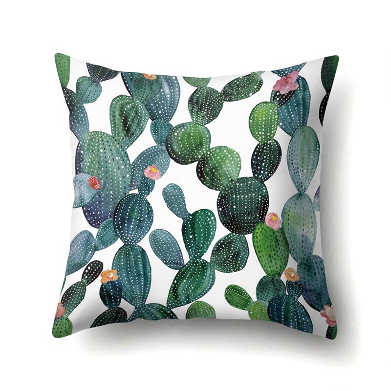 Polyester Pillow Case Nordic Ins Style Plant Flower Print Peach Leather Velvet Cushion Cover Car Waist Cushion Cover