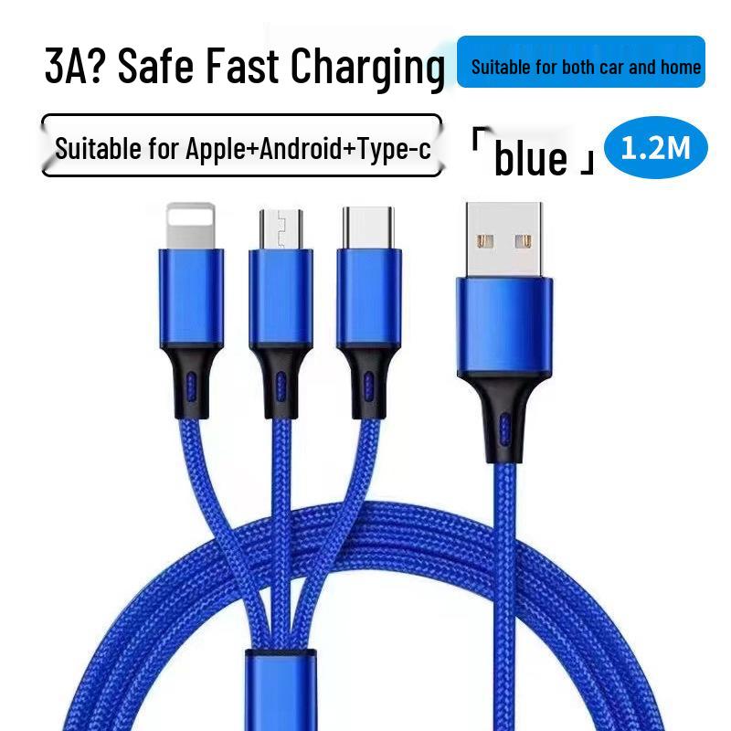 USB-кабель для быстрой зарядки 3-в-1: Совместимо с устройствами Apple, Huawei, Type-C и Android, Универсальное зарядное устройство 3A