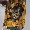 Women's T Shirts 3d Print Art Design Cat Pattern Long Sleeve Daily Weekend Fashion Funny Round Neck Regular Fit Spring & Fall
