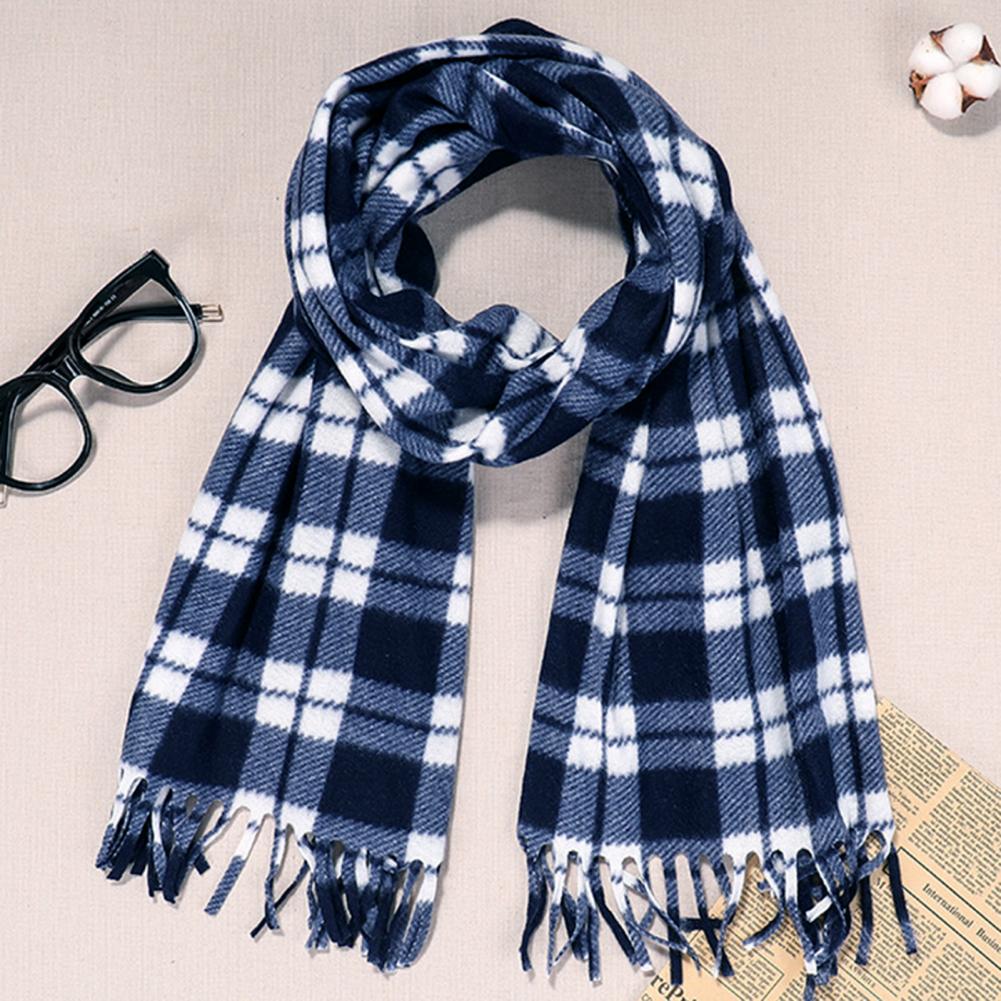 Plaid Scarf Velvet Shawl Plaid Print Unisex Winter Scarf with Tassel Detailing Double-sided Plush Material for Warmth for Men
