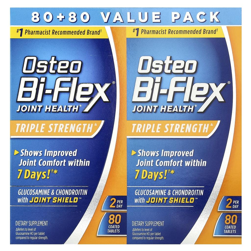 Osteo Bi-Flex Здоровье суставов, 3-кратная сила, 2 упаковки, по 80 таблеток в каждой с покрытием
