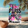 Custom Name Ultra-Soft Beach Towel with Paris the Eiffel Tower Theme,Ideal for Pool - Camping, Diving - Perfect Travel Essential, Vibrant Beach Towel.