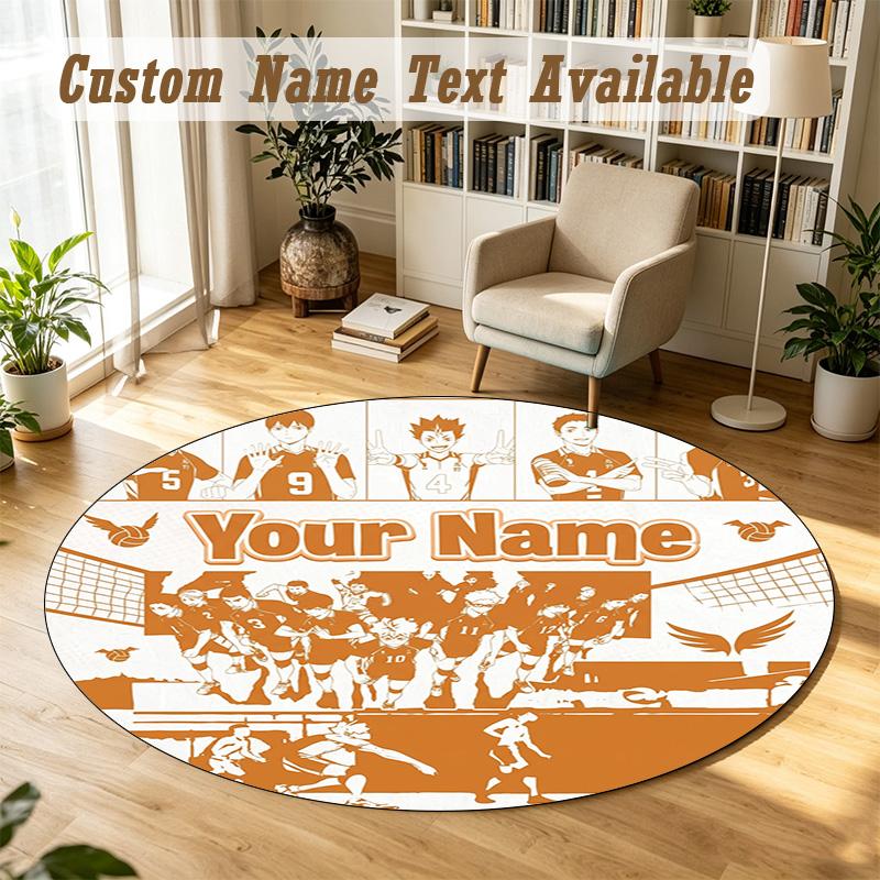 Round Rug Custom NameHaikyuu Pattern Non Slip Carpet Home Floor Decor