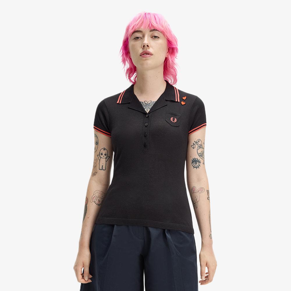 FRED PERRY [Amy Winehouse] Pocket Detail Knit Shirt - Black/White Afpf2612142-102