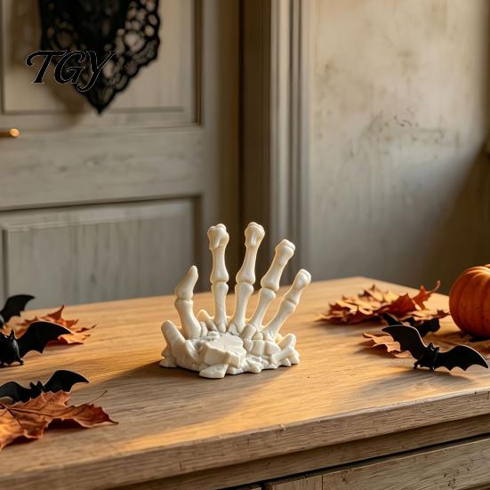 Halloween Table Centerpiece 3D Printed Skeleton Hand Figurine, Gothic Human Finger Stable Base Ornament Bone Statue for Tabletop, Desk, Shelf
