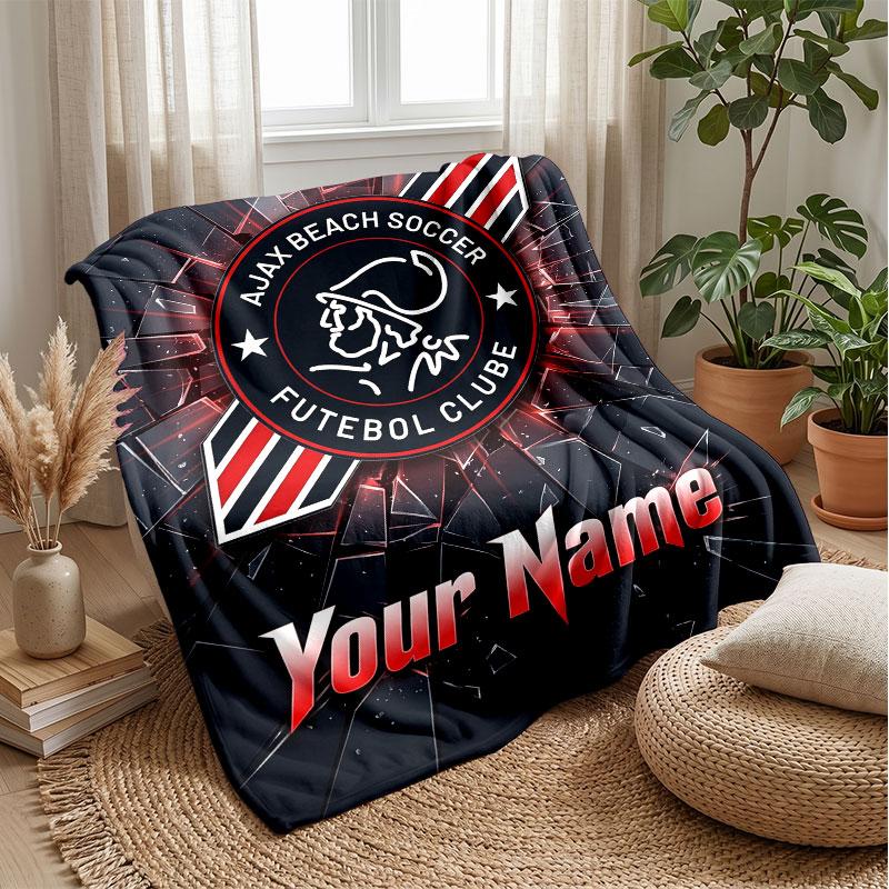 Ajax Amsterdam Custom Name Text Flannel Blanket Soccer Logo Personalized Fleece Throw Blanket Special Gift For Sofa Bedroom Home