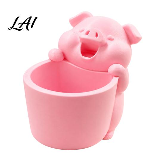 Creative Desktop Piggy Pot, Printed Cute Storage 3D Cartoon Pig Shaped Pen Holder, Small