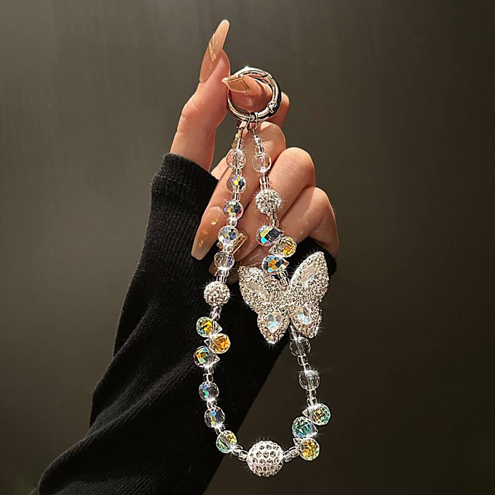 Роскошный лазерный кристалл бриллианты бабочка кулон ремешок для iPhone сумка ключи аксессуары девушка телефон цепочка брелок браслет подвеска