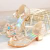 Summer Girls Sandals With Heel Fashion Rhinestone Shiny Glitter Shoes Children Princess Bowtie Pearl Dancing Shoe