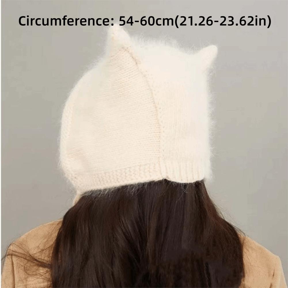 Soft Knit Winter Hat Laced Up Plush Fluffy Hat Cozy Cat Ear Beanie  For Women