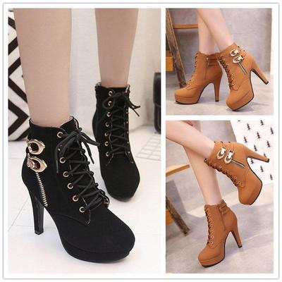 Женские модные зимние сапоги на высоком каблуке