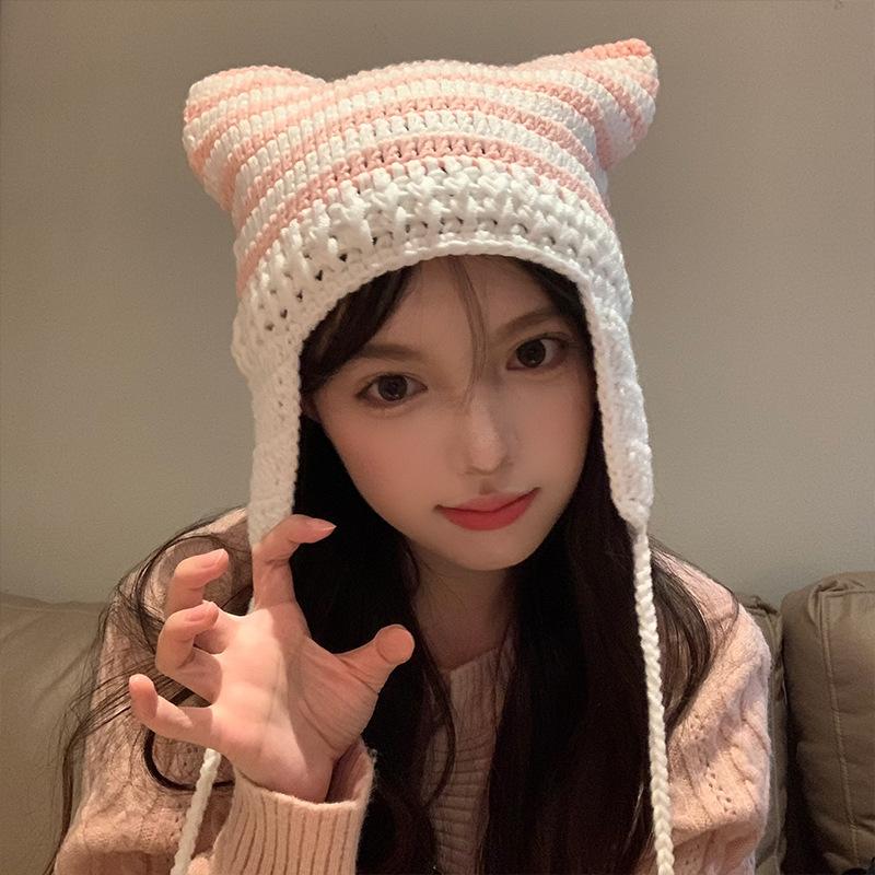 Abi Hat Women's Autumn and Winter Cute Cat Ears Wool Hat Versatile Face Small Warm Knitted Hat