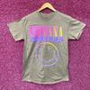 Футболка Nirvana Nevermind с изображением Dead Smiley и Sunset Smiley, бежевая