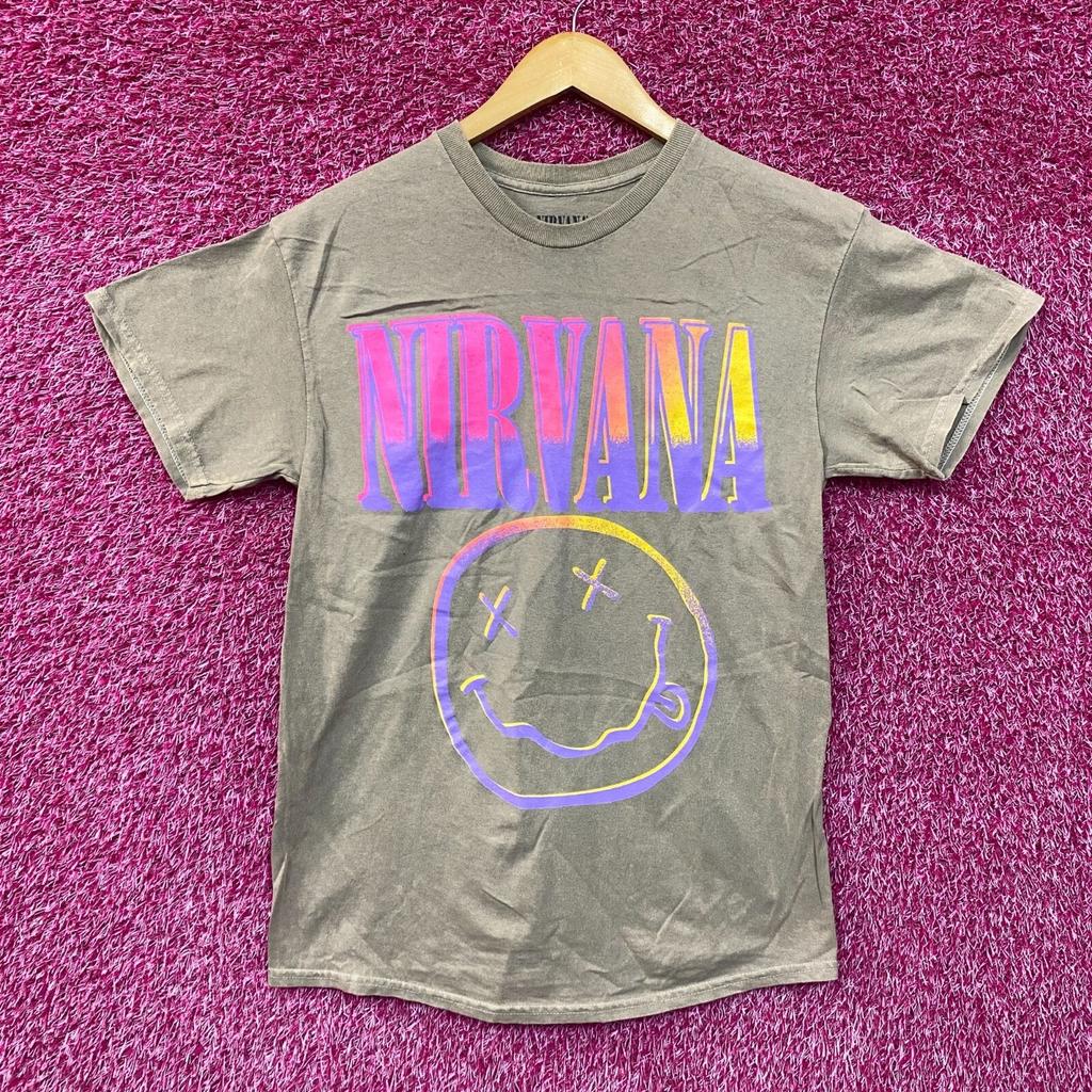 Nirvana Nevermind Dead Smiley Beige Sunset Smiley T-Shirt Medium