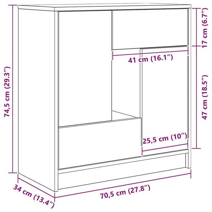 VidaXL Buffet with Drawers and Doors Smoked Oak 70.5x34x74.5 Cm, Storage Furniture, Buffet Cabinet, Entryway Furniture, 861845