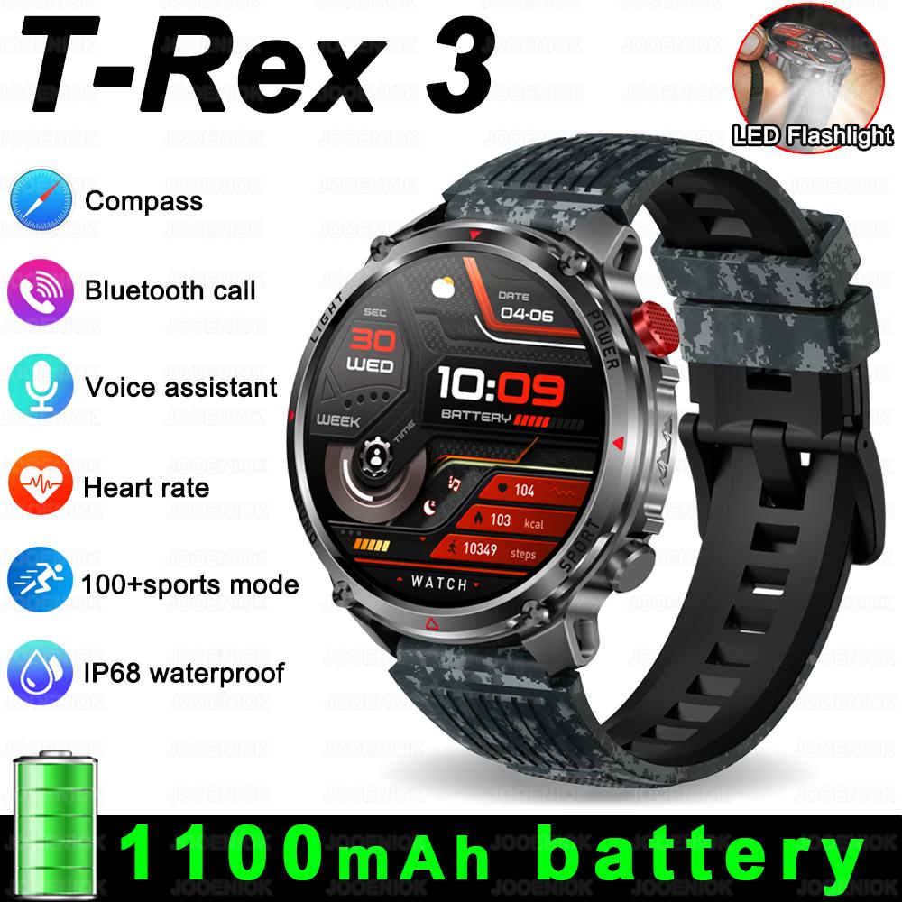 2026 Новые Умные Часы T-Rex 3 Ultra Military 1100 мАч 5ATM IP69K Компас Высотомер AMOLED LED Фонарик GPS Умные Часы Мужские 2