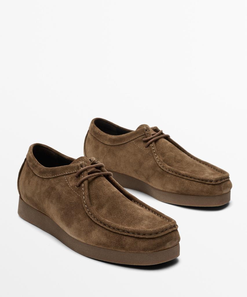 Massimo Dutti Stitch Detail Leather Split Suede Shoes