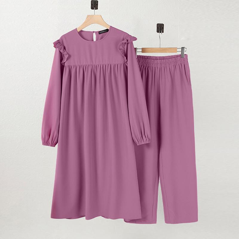 ZANZEA Женские длинные блузка и брюки в стиле ретро, повседневные комплекты из двух предметов