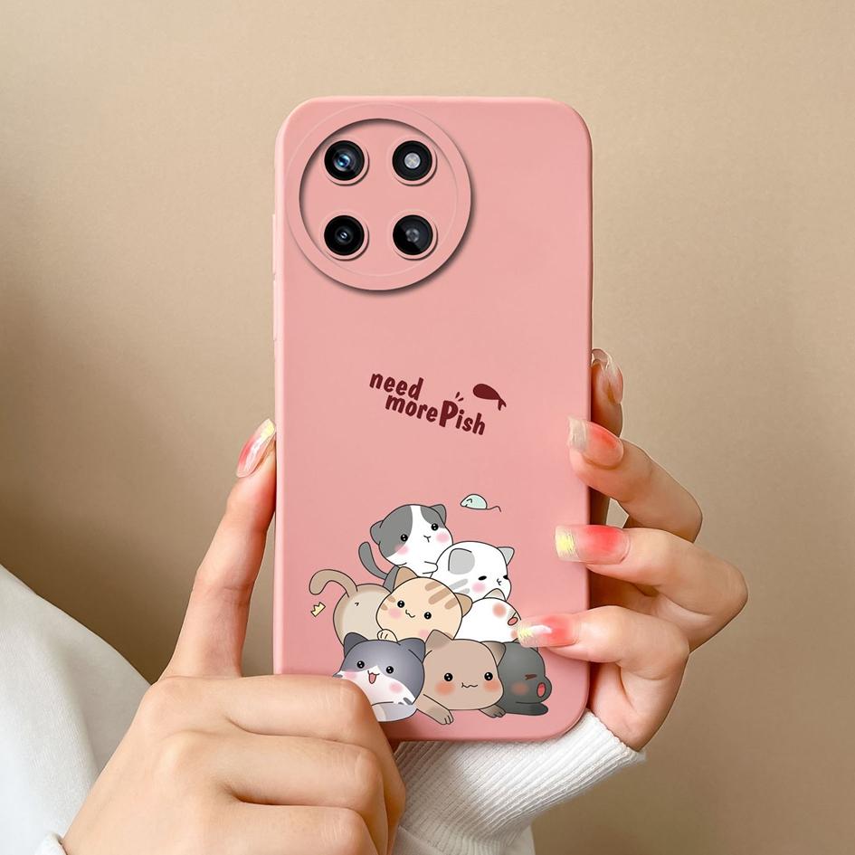 Case For OPPO Realme V15 V20 V25 V30 Narzo 50 Pro 30A 20A Liquid Soft Silicone Cartoon Pattern Shockproof Protective Matte Cute Cat For Realme Bumper