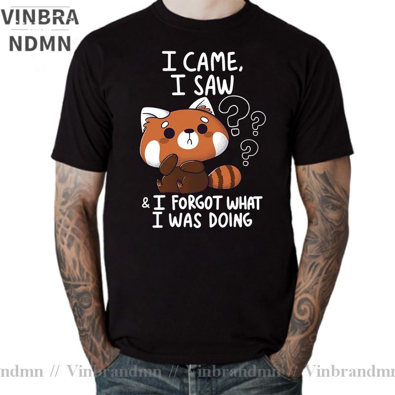 Funny Red Panda T Shirts Humor Cartoon Raccoon I Came I Saw I Forgot What I Was Doing Tshirt Streetwear Hip Hop Harajuku Tshirt