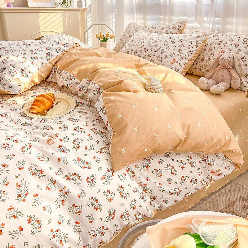 Cotton Four-piece Set Small Floral Ins Style Pure Cotton Quilt Cover Sheet Bed Three-piece Fitted Sheet Set