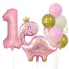 Cute Crown Pink Dinosaur Aluminum Film Balloon Set 32 Inch Pink Digital Girl First Birthday Party Decoration