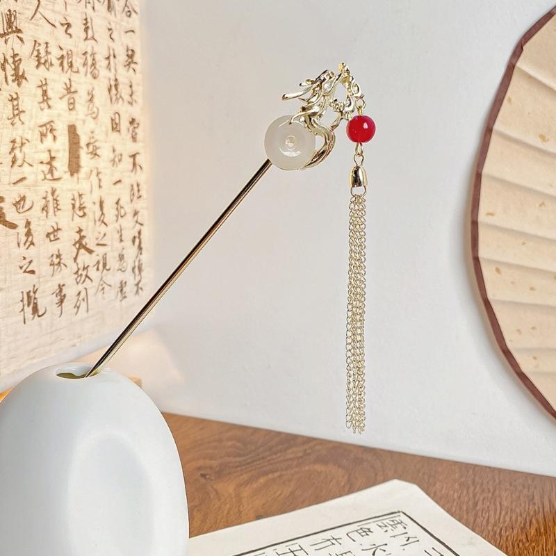 Elegant Fringed Hair Stick Chinese Hanfu Danglings Hairpin Barrettes NonSlip Chopsticks Dragon Hair Pin for Hair Styling