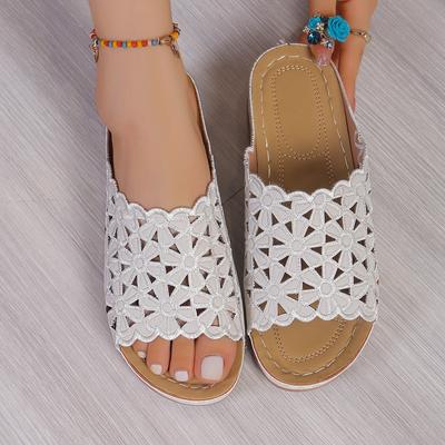Модные женские танкетки, шлепанцы, ретро, с ажурным цветочным узором, летние, на платформе, женские сандалии, мягкие, удобные, с открытым носком, шлепанцы, слайды, женские