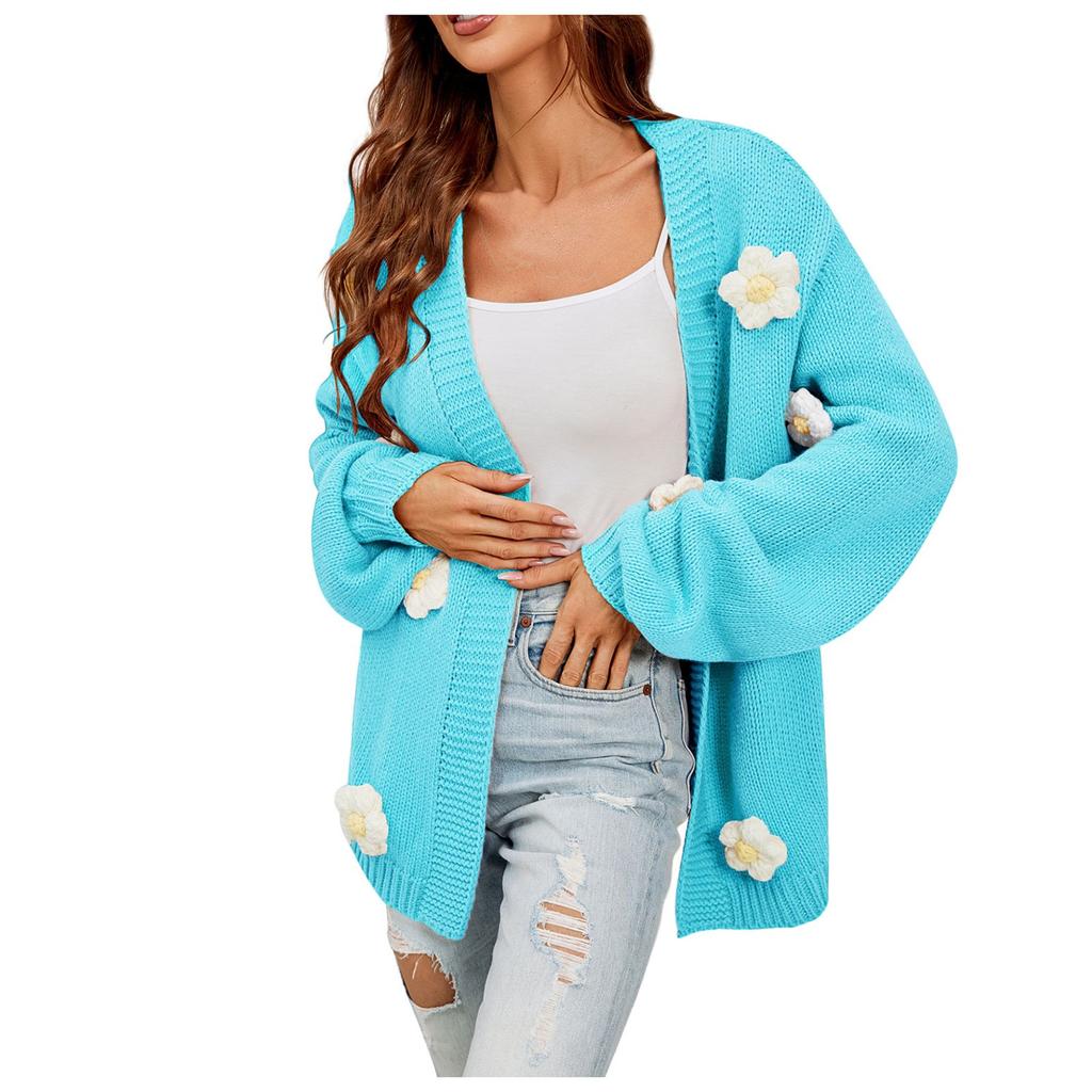 Женский повседневный модный удобный цветочный кардиган с длинным рукавом и уличным трендом, вязаный свитер