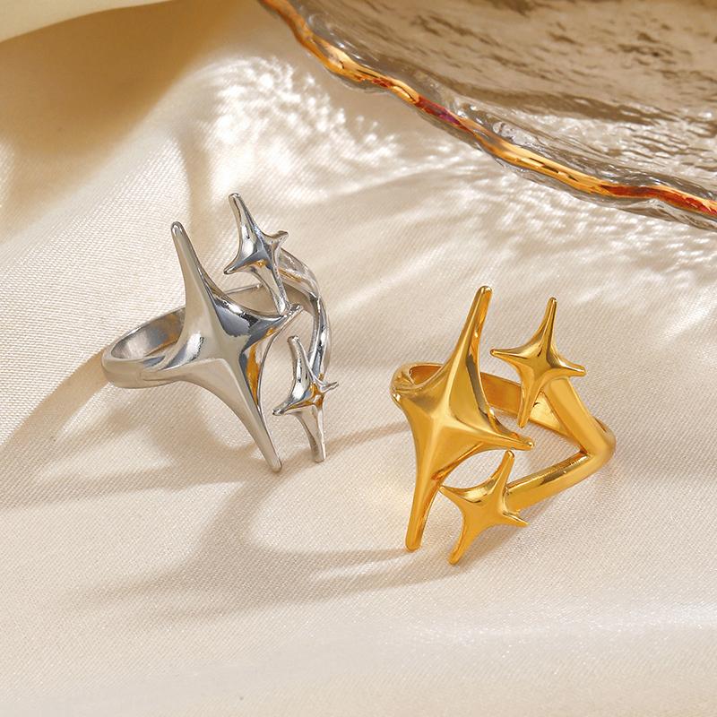 Stainless Steel Y2K Cross Star Shape Rings for Women Hip Hop Punk Adjustable Couple Rings Minimalist Party Zircon Gifts