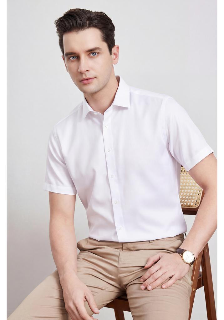 200 DP non ironing&100% cotton business short sleeved shirt, light luxury high-end summer thin shirt