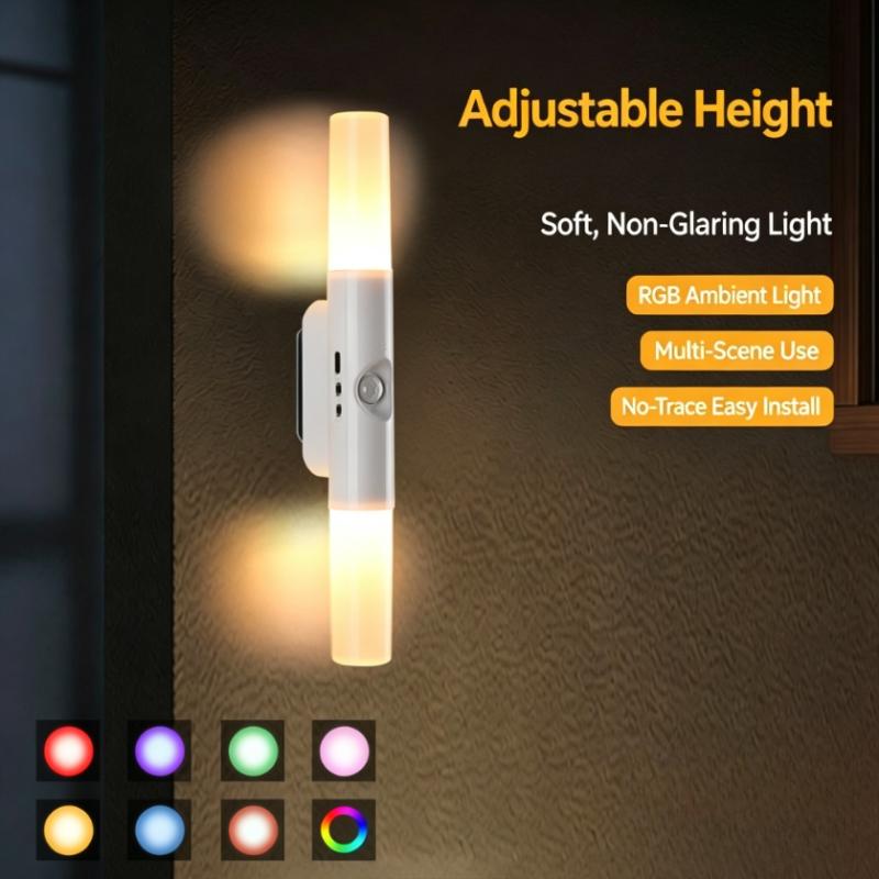 Wireless Sensor Night Light 3/7 Colors Changing Rechargeable Wall LED Lamp USB Charging Magnetic Sticker RGB Gradient Wall Lamp