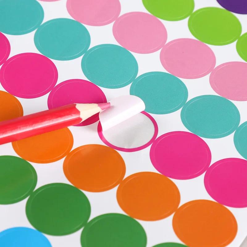 6 листов цветных наклеек с точками, круглые цветные этикетки с кодировкой, этикетка с точками в горошек для офиса, классной комнаты, украшение для вечеринки
