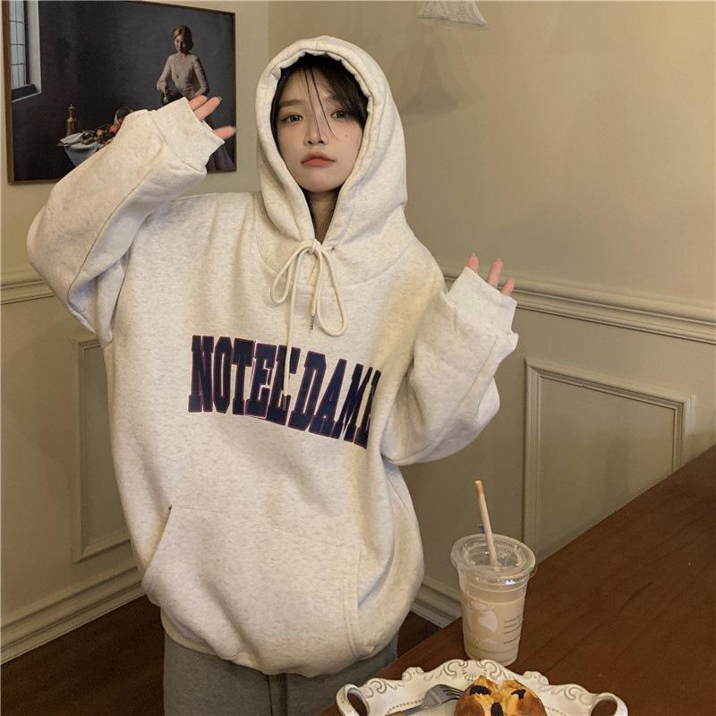 Women Warm Soft Hoodies Padded Hooded Sweater Fall and Winter Big Yards Printed Flannel Shirt Fall and Winter Retro Simple Literary Loose Tops