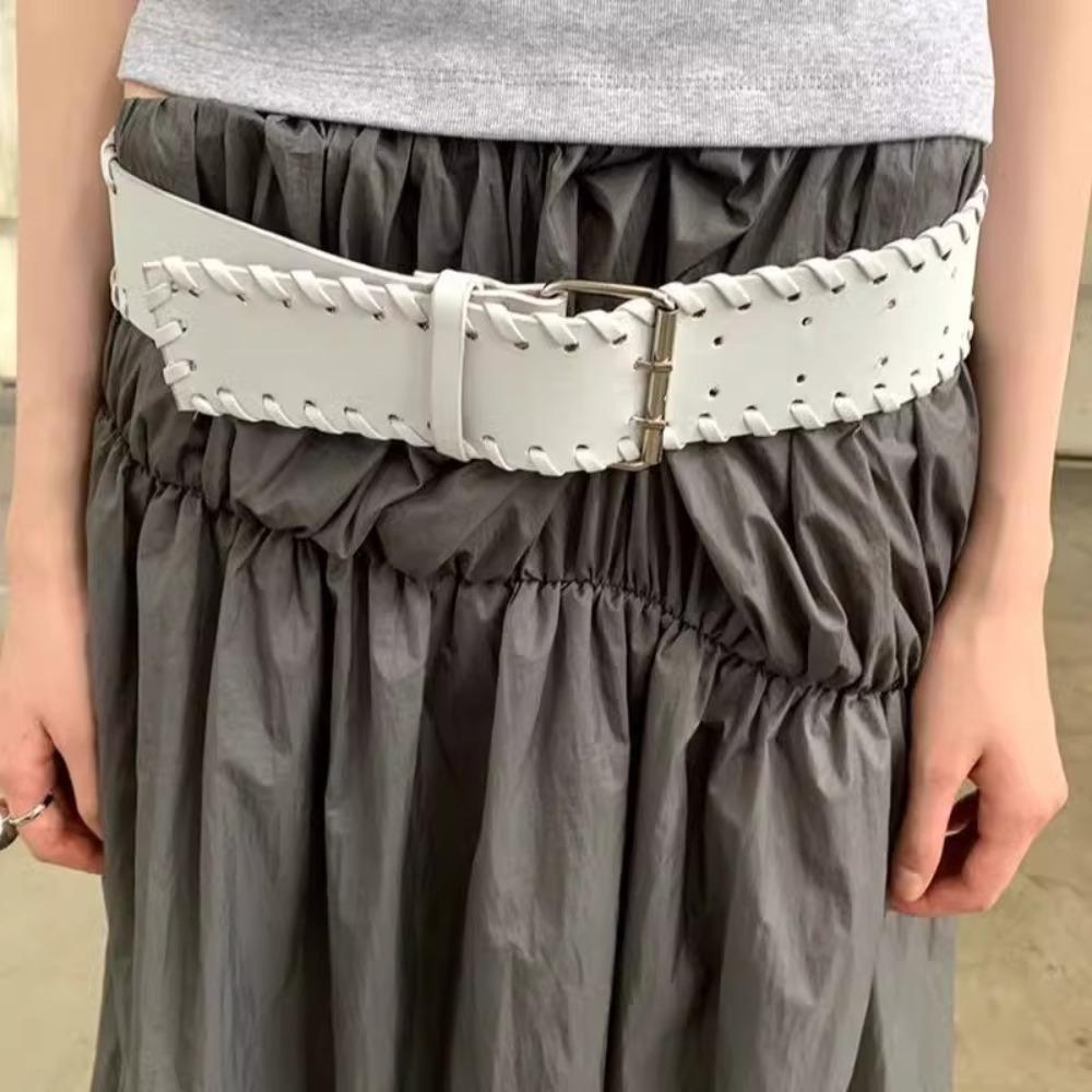 Y2k PU Leather Waistband Woven Western Cowboy Belt Fashion Women Wide Belt  Spicy Girl