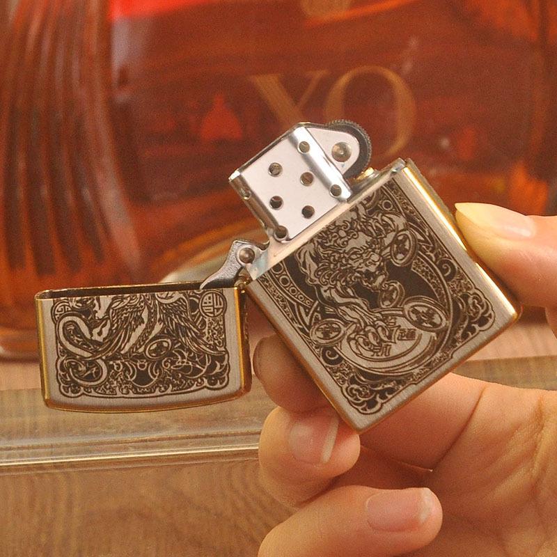 ZORRO 902 Exquisite Pixiu Kerosene Windproof Lighter with Gold Edge Trim