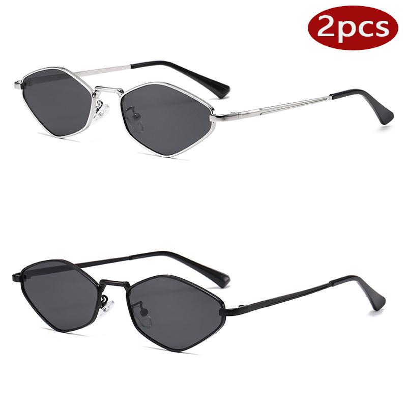 2 шт. Маленькие Полигональные Солнцезащитные Очки Женские Роскошный Бренд Стимпанк Металлическая Оправа Солнцезащитные Очки Женские Ромбовидные UV400 Очки