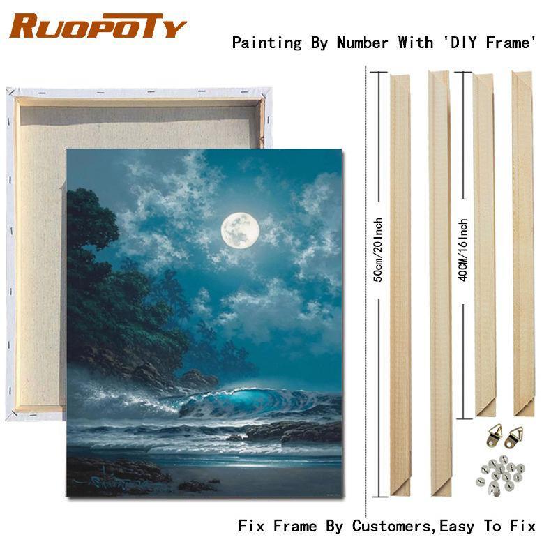 RUOPOTY DIY Painting By Numbers Moon Landscape Acrylic On Canvas Wall Art Picture By Numbers Seaside For Living Room
