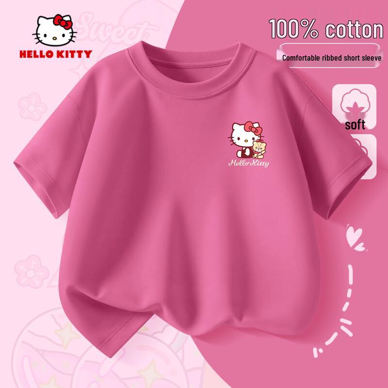 Hello Kitty Модная хлопковая футболка с коротким рукавом для девочек