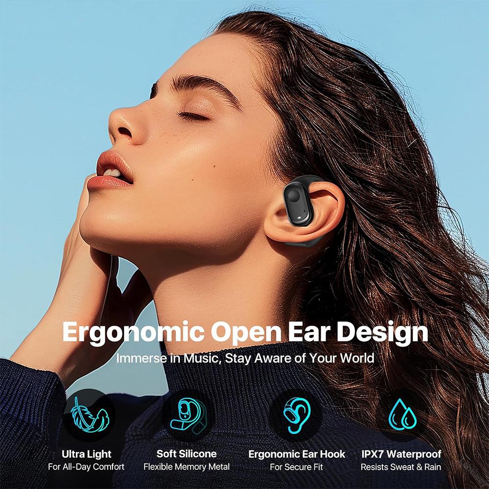 Open Ear Earbuds Wireless Headphones 40HRS Playtime Fast Charging Digital Display Open Ear Headphones with Ergonomic Earhook