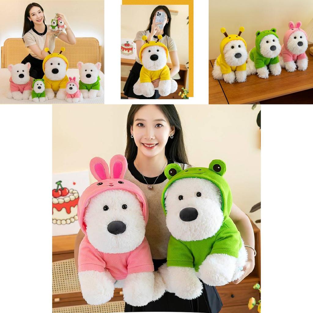 Adorable Plush Highland White Terrier Dog Toy Soft And Cuddly With Bee And Frog Outfits For Kids