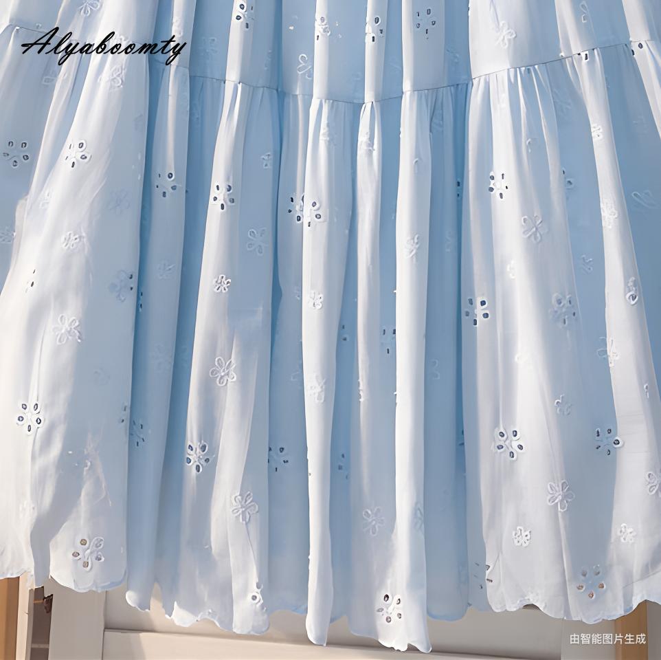 Весна-лето Женская милая юбка А-силуэта с высокой талией, светло-голубая юбка с вырезом, базовые женские хлопковые элегантные женственные юбки