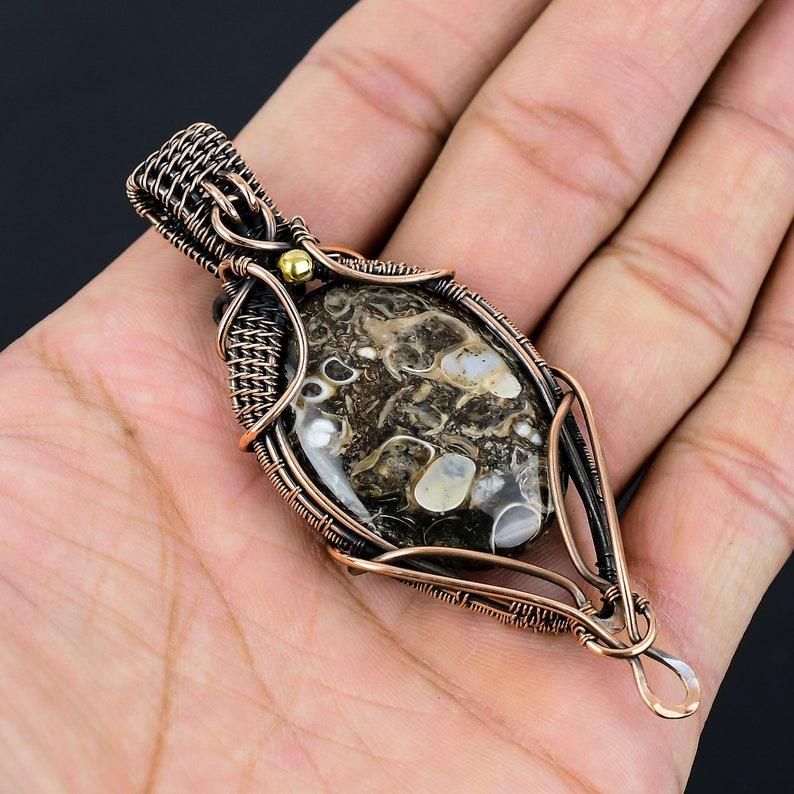 Подвеска Turritella Fossil, медная проволочная обертка, подвеска Turritella Fossil Gemstone, подвеска ручной работы, ювелирные изделия Turritella, подарки на день рождения