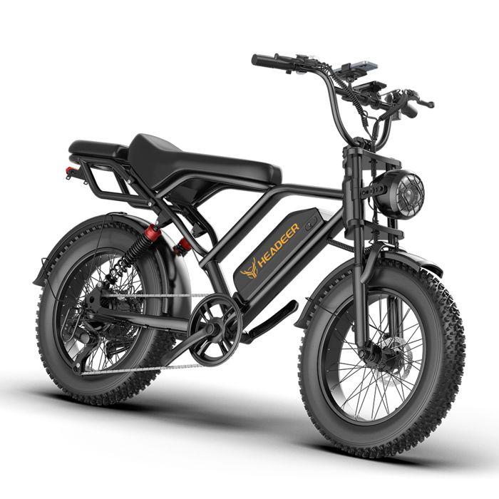 Vélo Électrique Fat Bike Header BK20– Amovible Batterie 48V 15Ah, Noir