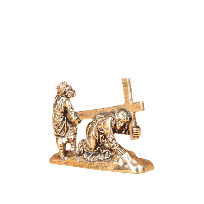 Solid Brass Hand Carved Cross Statue Exquisite Durable Desktop Decor for Home Office Believer Gift Collection