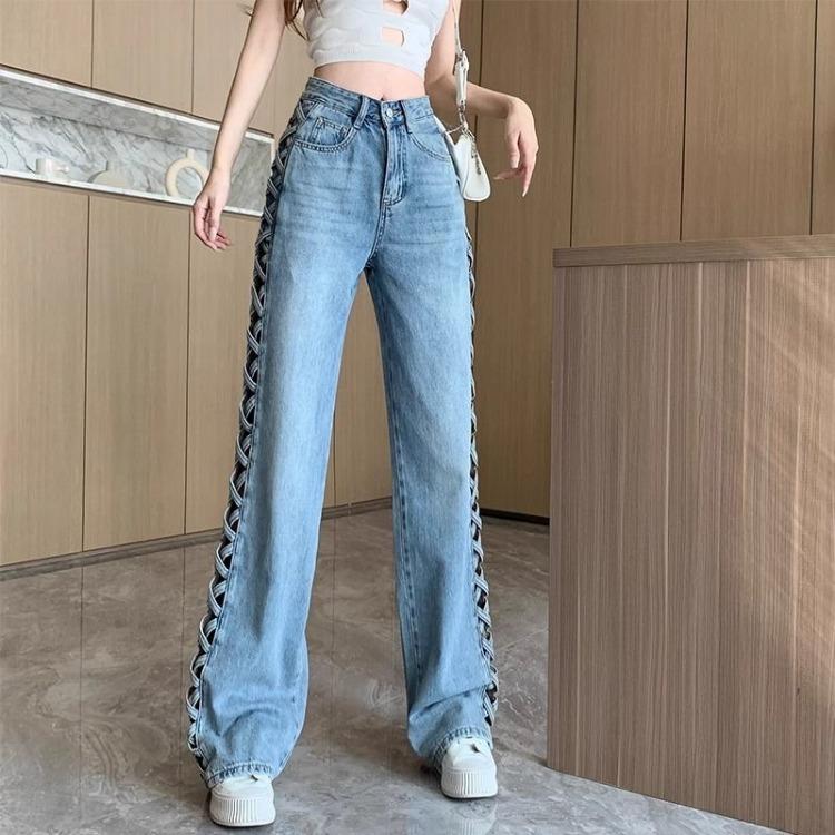 Fashionable Side Hollow High Waist Wide Leg Jeans with Loose Design for Women In Summer