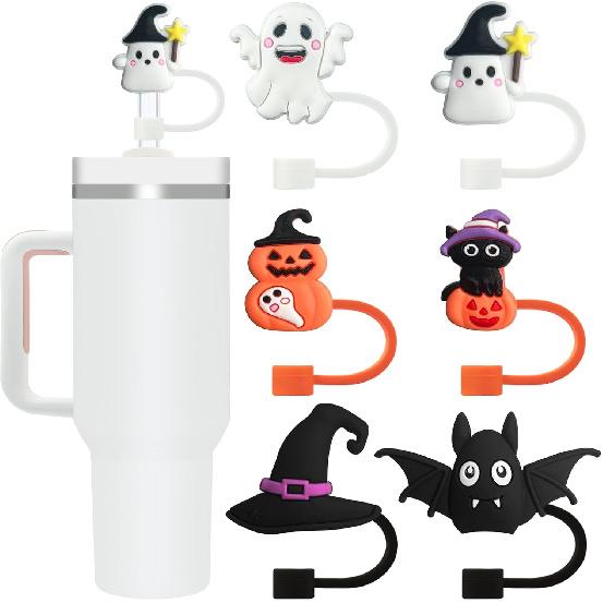 IOKUKI 6 PCS Halloween Straw Toppers for Stanley 30&40 Oz Tumbler, 10mm/04in Straw Covers Cap for All 9-10mm Straws, Dust-Proof Reble Protector