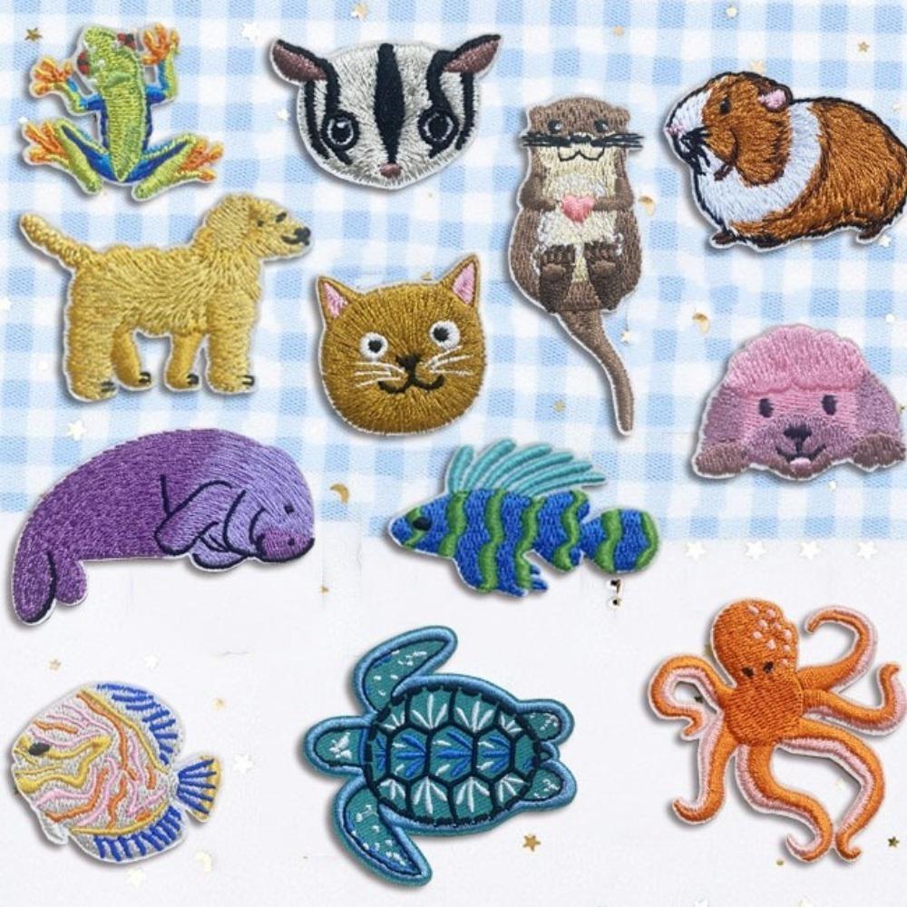 15pcs Ocean Fish DIY Iron on Patches Cat Dog Embroidered Cloth Stickers Sewing Supplies  on Clothes